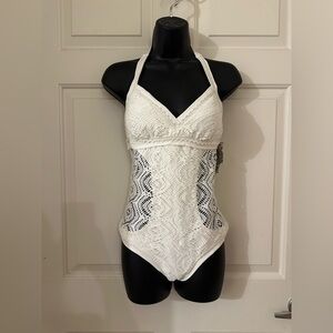 NWT BECCA Swim Crochet White Swimsuit M